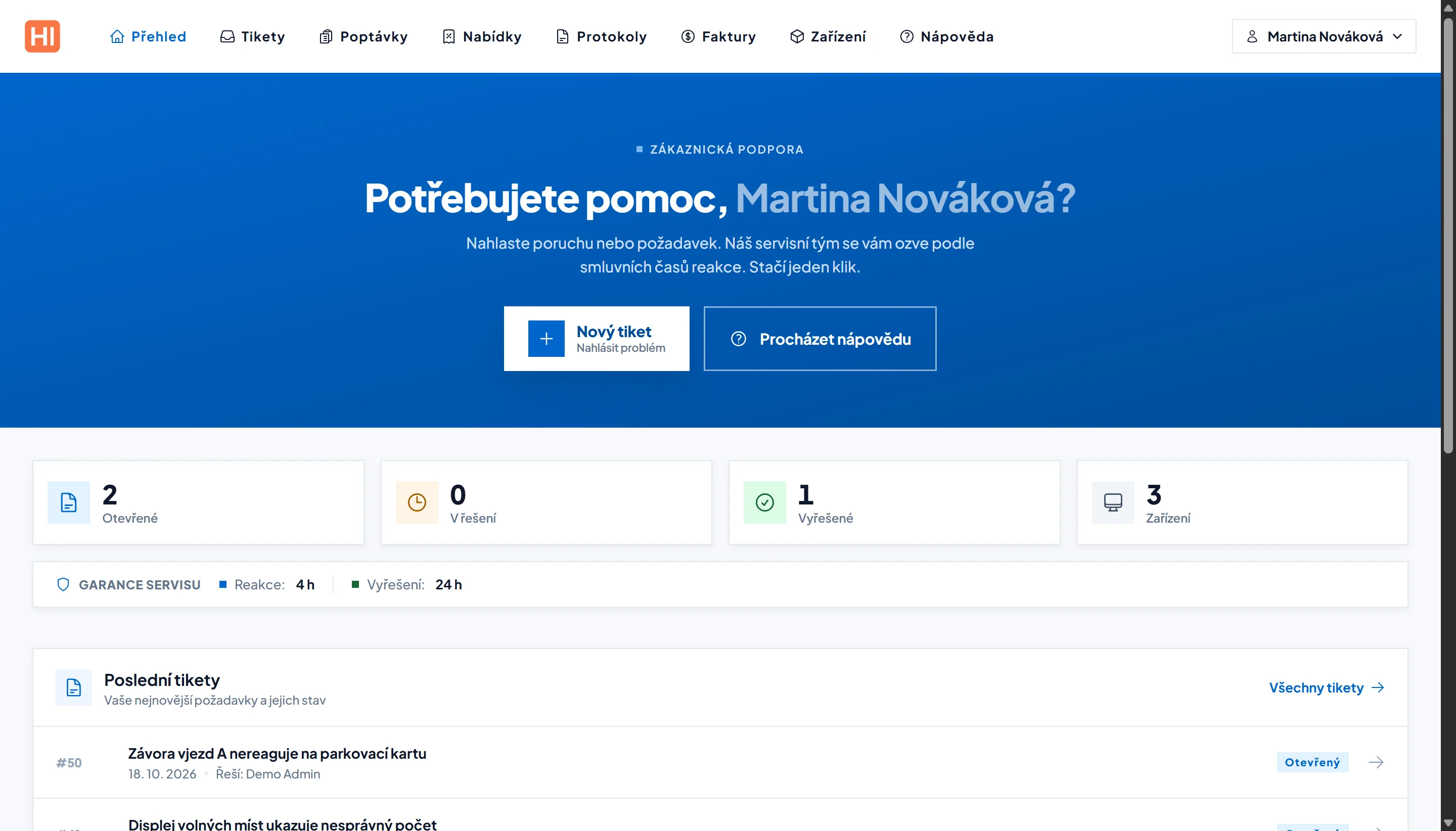 Zákaznický portál s garancí servisu